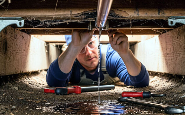 Plumber Fixing Pipe Water Leak